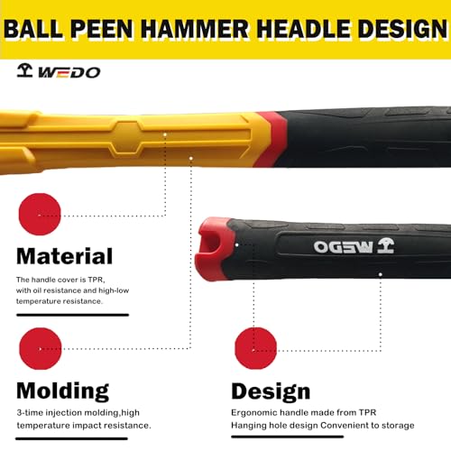 WEDO12oz(340g) Brass Ball Peen Hammer,Ball Pein Hammer with Fiberglass Handle,Length 280mm(11"),Brass, Die-Forged, Corrosion Resistant, DIN Standard - size: 12oz(340g)
