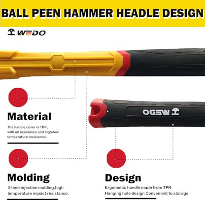 WEDO12oz(340g) Brass Ball Peen Hammer,Ball Pein Hammer with Fiberglass Handle,Length 280mm(11"),Brass, Die-Forged, Corrosion Resistant, DIN Standard - size: 12oz(340g)