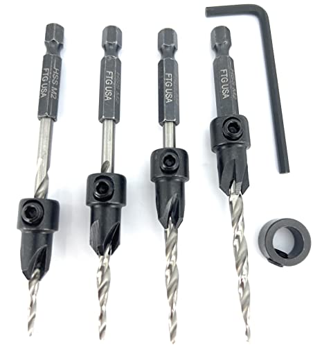FTG USA #8(11/64") Wood Countersink Drill Bit 4-Pc Set with 3/8" Depth Stop - size: #8, style: 4 Pc with Depth Stop