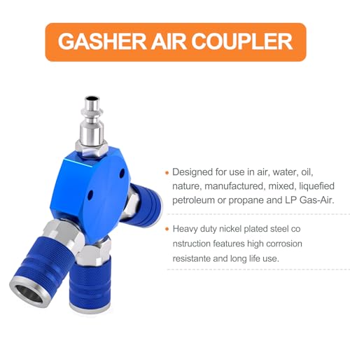 GASHER 1/4 Inch NPT Aluminum Hex Style 3-Way Air Manifold with 3 Pieces Steel Industrial Coupler and Plug, Air Compressor manifold Hose Accessories Quick Connect Fittings Air Splitter(2-Pack) - style: BLUE 2PCS