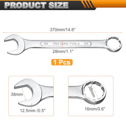 HARFINGTON Metric Combination Wrench, 38mm Open End & 15-Degree Offset - size: 38mm