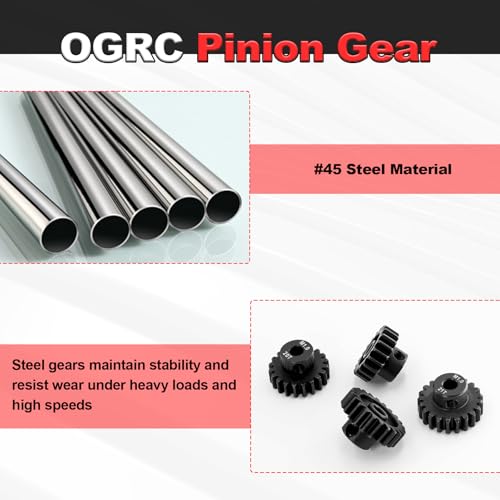 OGRC 1M 5mm Motor Shaft 19T 20T 21T 22T Pinion Gears Fits 1/8 1/10 RC Car