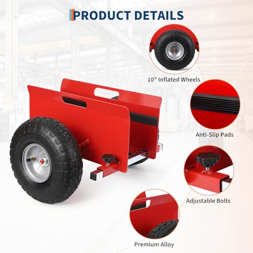 600 LBS Panel Dolly, Door Dolly Adjustable Drywall Mover with 10" Tires - size: Red-2 PCS