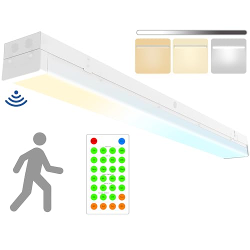 4FT Tri-Level Motion Sensor LED Wraparound Stairwell Light with Remote, IP20, 20W(2500lm)/40W(5000lm), 3/4/5000K CCT Selectable, 100-277V, Dimmable, Flush Mount LED Wrap Shop Ceiling Light Fixture,FCC - color: 3000K/4000K/5000K, size: 4FT 1 Pack