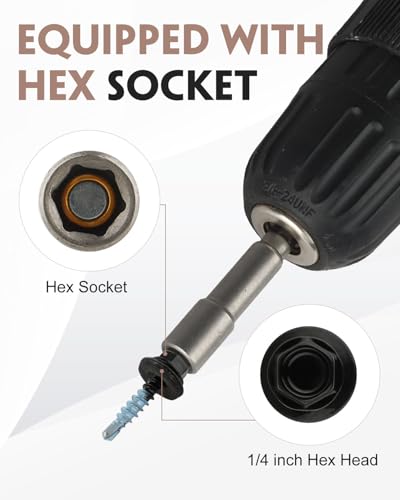 300 Pcs #10 x 1 Black Metal Roofing Screws with Hex Socket for Metal - color: Black