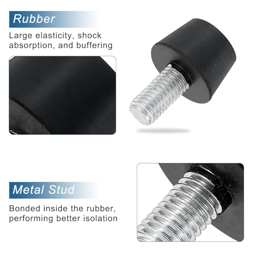 uxcell 4Pcs Rubber Vibration Isolators Mounts Rubber Shock Absorber Mounts, 0.98" x 0.63" Conical Studs with M10 x 20mm Threaded, Silent Block for Air Compressors, Motor, Engines, Black - size: 0.98" x 0.63", M10 x 20mm