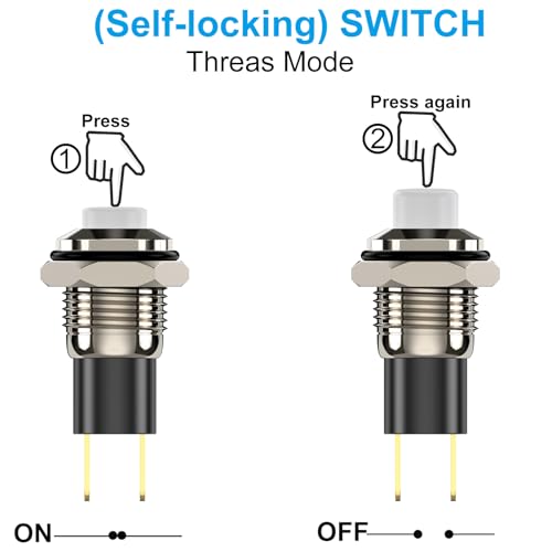 Push Button Switch, Self-Locking Mini Switches Latching 10mm Round DC24V 0.5A White Cap 5PCS - style: white