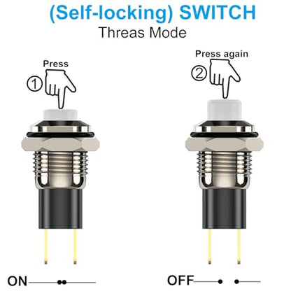 Push Button Switch, Self-Locking Mini Switches Latching 10mm Round DC24V 0.5A White Cap 5PCS - style: white