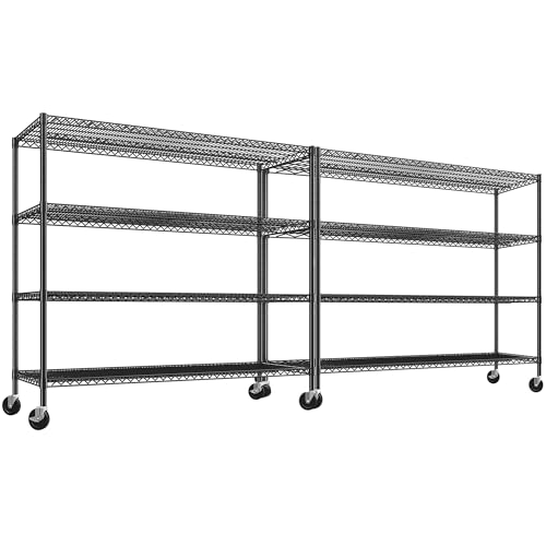 REIBII 60" W ×24" D×65.3" H, 4 Tier Wire Shelving 2878LBS Heavy Duty Steel Storage Rack Shelving Adjustable Shelves for Warehouses, Garages, Kitchens, and Commercial Spaces/Premium Wheels 2 Pack - size: 2 Set-60''W X 24'' D X 65.3'' H