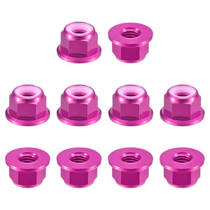 uxcell Nylon Insert Hex Lock Nuts, 10pcs - M8 x 1.25mm Aluminum Alloy Self-Locking Nut, Anodizing Flange Lock Nut for Fasteners(Pink) - size: M8 x 1.25mm