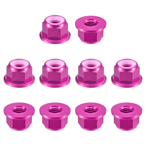 uxcell Nylon Insert Hex Lock Nuts, 10pcs - M8 x 1.25mm Aluminum Alloy Self-Locking Nut, Anodizing Flange Lock Nut for Fasteners(Pink) - size: M8 x 1.25mm