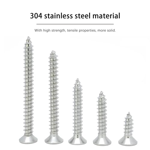 #4 × 3/4" Flat Head Phillips Wood Screw, Flat Head Self Tapping Screw Sheet Metal Screws Wood Screws, Stainless Steel 304 (18-8), 4 × 3/4-Inch, 200Pcs - color: Stainless Steel Screws, size: #4 x 3/4"