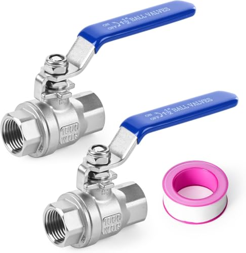 1 1/2" Female NPT 2-Piece Full Port Ball Valve, 2 Pack - size: 1 1/2"