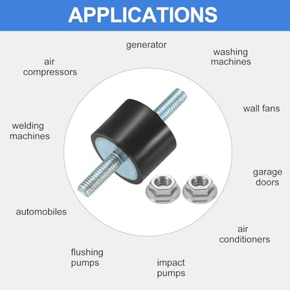 uxcell 4Pcs M5 x 15mm Rubber Mounts, 15 x 20mm Cylindrical Anti Vibration Isolator Studs Shock Absorber Double Studs with Nuts for Car Bobbin Generator Air Compressors - size: M5 x 15mm, 15 x 20mm