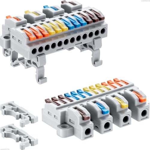 4Pcs DIN Rail Terminal Blocks 28-12AWG Wire Splitter, 4 in 12 Out - size: 4 in 12 out