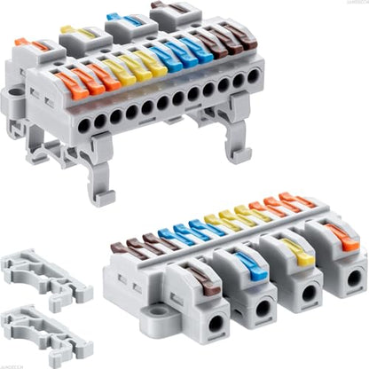 4Pcs DIN Rail Terminal Blocks 28-12AWG Wire Splitter, 4 in 12 Out - size: 4 in 12 out