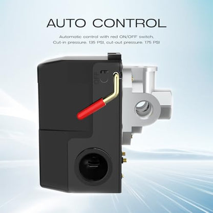 Air Compressor Pressure Switch, cnaodun 135-175 PSI 26A 1/4 NPT Thread Four-Port Pressure Switch for Air Compressor Pressure Regulator Switch - style: 4-port 26A135-175 PSI