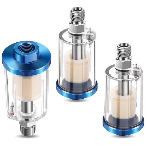 3PCS Water Oil Separators, Airbrush Moisture Separator Filter, Inline Water Separator for Air Compressor Air Line Fitting, 1/4" NPT Inlet & Outlet, 90 PSI Max Pressure