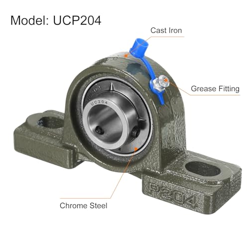 uxcell 2 Pcs UCP204 Pillow Block Bearings 20mm Bore Self Alignment, Solid Cast Iron Base Mounted Chrome Steel Bearings - size: UCP204
