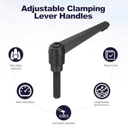 uxcell 2Pcs Adjustable Clamping Lever Handles, M10x40mm Zinc Alloy Male Thread Stud Knobs with Nuts Quick Release Bolt Rotating Screw Handles for Lathes Woodworking, Black - size: M10x40mm
