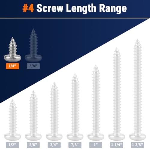 #4 x 1/4" (100 Pack) Stainless Steel Phillips Pan Head Wood Screws, Stainless Steel 304 (18-8), Pan Head Sheet Metal Screws Self Tapping for Wood - size: #4 x 1/4"