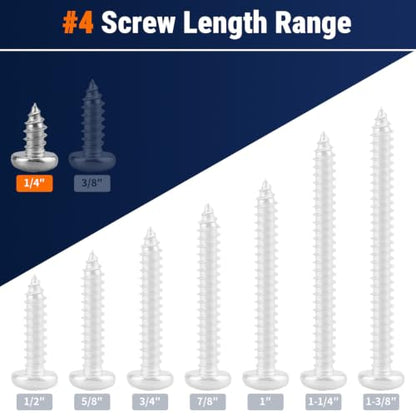 #4 x 1/4" (100 Pack) Stainless Steel Phillips Pan Head Wood Screws, Stainless Steel 304 (18-8), Pan Head Sheet Metal Screws Self Tapping for Wood - size: #4 x 1/4"
