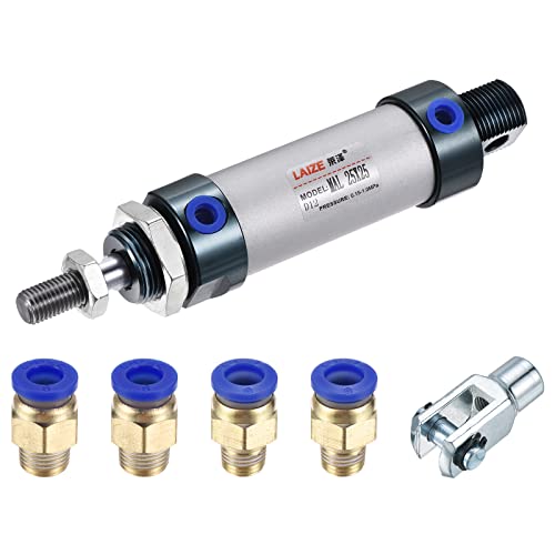 MECCANIXITY Pneumatic Air Cylinder Double Action MAL25X25 25mm Bore 25mm Stroke with Y Connector and 4Pcs Quick Fitting Set - size: 25X25 mm