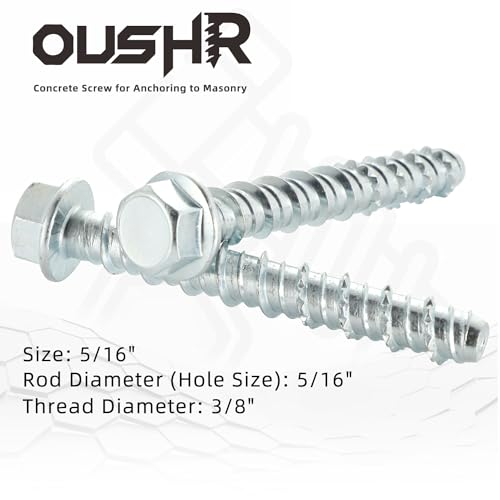 5/16" x 4" Concrete Screws, Zinc Plated Large Diameter Concrete Screw for Anchoring to Cement, Concrete, Brick or Block, 25 PCS (Including One Socket Wrench) - size: 5/16" x 4"