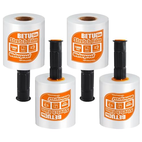 Stretch Film Shrink Wrap for Moving Supplies (5inch, 4 Pack) x 1000ft, Industrial Strength Plastic Wrap Stretch Roll for Pallet Wrapping Shipping Moving Boxes Storage Furniture with Handles, Clear - color: Clear, size: 5'' | 4 Pack
