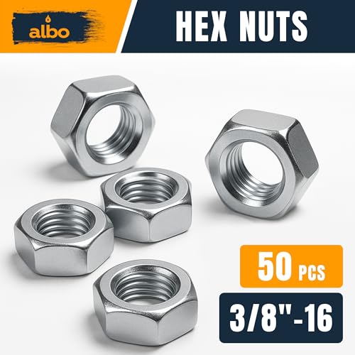 ALBO 50 PCS 3/8-16 Hex Nuts – Stainless Steel 304 SAE Nuts Set in Reusable Box – Hardware for Automotive & DIY – 3/8 Nuts, SAE Nut Assortment - size: 3/8"-16, 50pcs