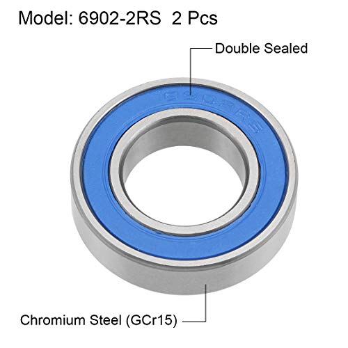 uxcell 6902-2RS Deep Groove Ball Bearings 15mm x 28mm x 7mm Double Sealed Chrome Steel Blue Cover P6(ABEC3) 2pcs - size: 15x28x7mm