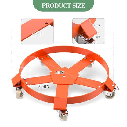 55 Gallon Drum Dolly, Heavy Duty 1250Lbs Load Capacity, Barrel Dolly Cart, Steel Frame with 5 Swivel Casters for Warehouse Drum Handling, 2pcs - size: 5 wheels