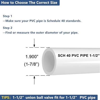 UPVC True Union Ball Valve 1-1/2", Pool True Union Full Flow Ball Valve for Water System, U.S. ASTM EPDM O-Rings, Rated at 230 PSI, 1 1/2 inch Socket (1 1/2") - size: 1-1/2" (1Pcs)