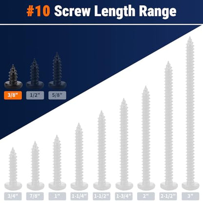 #10 x 3/8" (50 Pack) Stainless Steel Pan Head Self Tapping Screws, 304 SS (18-8) Black Coated, Phillips Drive Round Head Corrosion Resistant Screws for Wood & Sheet Metal - size: #10 x 3/8"