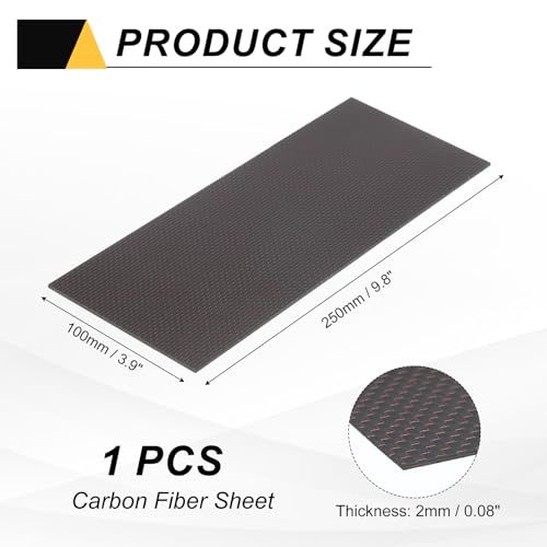 MECCANIXITY Carbon Fiber Sheet 250x100x2mm 3K Carbon Fiber Board with Metallic Threads Plain Weave Glossy Surface Laminate Plate Panel for Automotive, Cars, RC Models, Drones, DIY, Red - color: Red, size: 250x100x2mm
