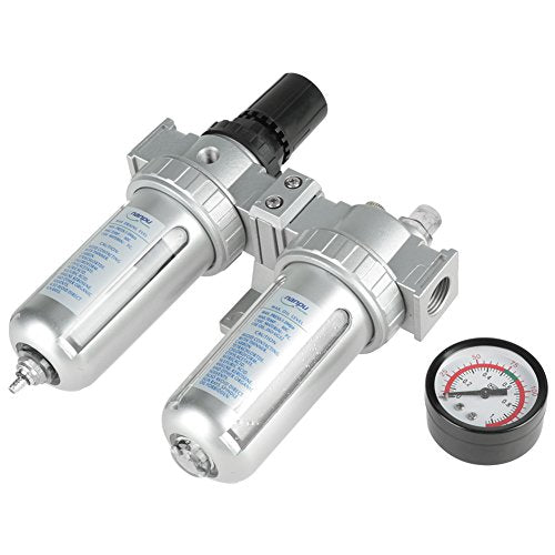 Air Filter Press Regulator, High Performance 1/2 Inch Lubricator Gauge Kit with Oil Water Separator for Compressed Air Tools Aluminum Alloy Construction