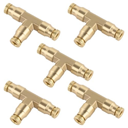 1/8" Brass Union Tee, DOT Approved 3-Way Air Line Connector 5PCS - size: 1/8" OD 5PCS, style: Tee