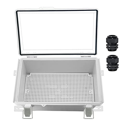 Zulkit Junction Box,IP67 Waterproof Electrical Box Hinged Clear Cover Stainless Steel Buckle Plastic Enclosure for Project w Mounting Plate Wall Bracket and 2 Cable Gland 10.2 x 6.3 x 3.9 Inch - color: Clear Cover, size: 10.2" x 6.3" x 3.9"