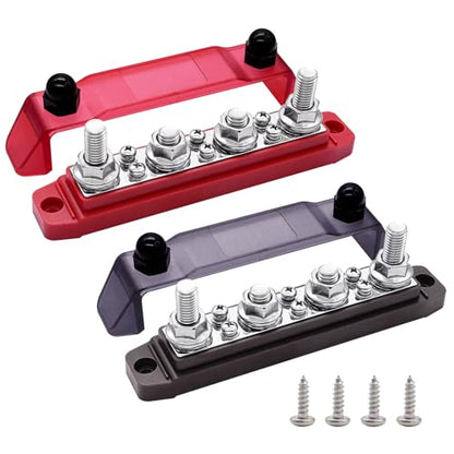 Ampper 4 x M10 Post Power Distribution Block BusBar 6 M4 Screws, 6.3" R & B - color: Red & Black, size: 4M10+6M4
