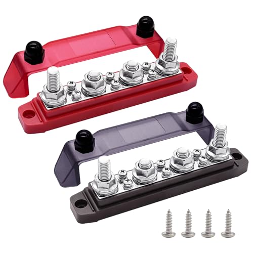 Ampper 4 x M10 Post Power Distribution Block BusBar 6 M4 Screws, 6.3" R & B - color: Red & Black, size: 4M10+6M4