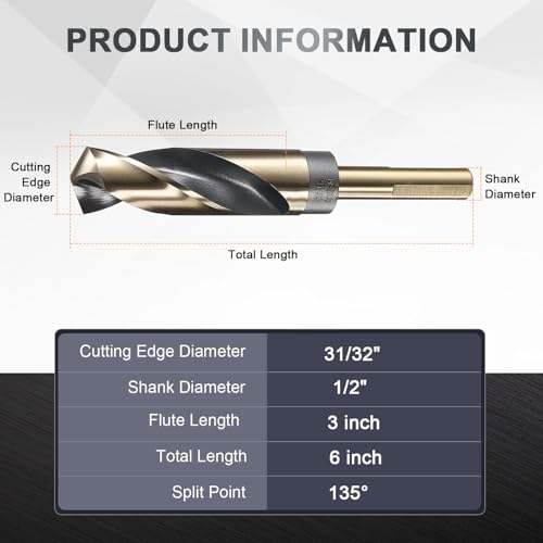 uxcell 31/32" Drill Bit 1/2" Reduced Shank 3-Flat M35 5% Cobalt HSS - size: 31/32" with 1/2" Shank