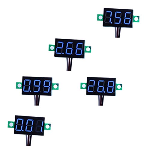 Pack of 5 DC 0-30V Digital Voltmeter, 3-Wire Voltage Gauge, Blue LED