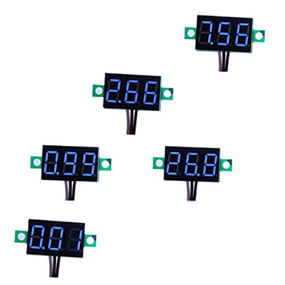 Pack of 5 DC 0-30V Digital Voltmeter, 3-Wire Voltage Gauge, Blue LED