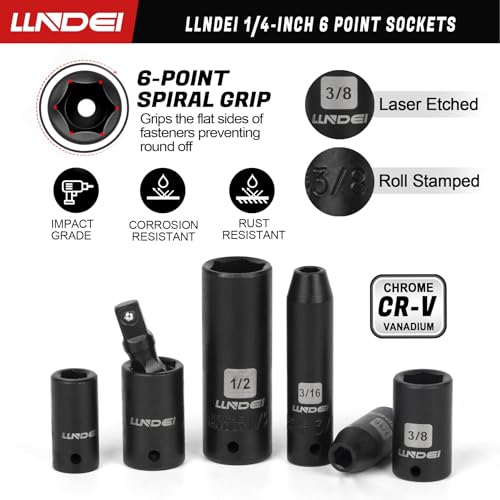 LLNDEI 1/4" Drive Socket Set & Nut Driver Set with Ratchet 38Pcs SAE 5/32" - size: 38PCS SAE