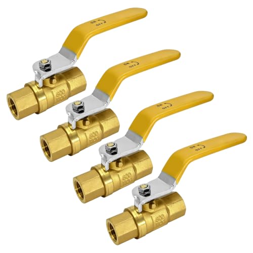 4 Pack 1/4" Brass Ball Valves, NPT Female x Female Full Port Shut Off Valve, Heavy Duty Threaded Control NPT Ball Valve 1/4inch, 600 WOG for Water, Air Compressor, Oil & Gas Systems - size: 1/4 Inch
