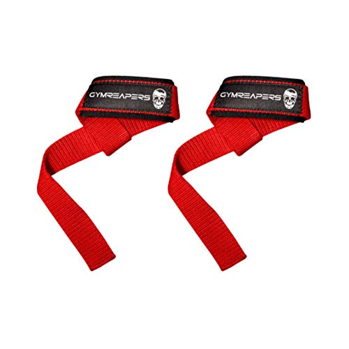 Gymreapers Lifting Wrist Straps for Weightlifting, Bodybuilding, Powerlifting, Strength Training, & Deadlifts - Padded Neoprene with 18" Cotton - color: Red