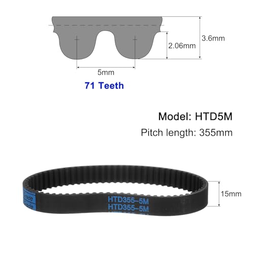 uxcell 3pcs HTD-5M Rubber Timing Belt 71 Teeth, 355mm Pitch Length x 15mm Width x 3.6mm Height, Closed Loop Pulley Timing Belt - size: 355mm