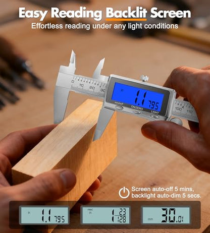 LuxBlue 6" Rechargeable Digital Calipers Measuring Tool with Backlit Screen