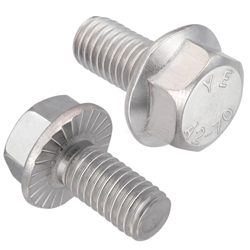 VGBUY M6-1.0 x 12mm Flanged Hex Head Bolts,304 Stainless Steel 18-8,Fully Threaded,Silver External Flange Hex Drive Screws,Pump,Fix Car,DIY Project(60Pcs) - size: M6x12mm