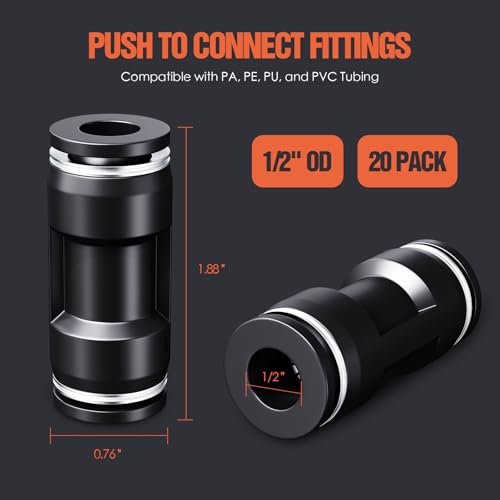 TRILINK 1/2" OD Push to Connect Fittings – Air Line Straight Connectors, Quick Connect Pneumatic Fittings, Push Lock Air Hose Fittings for Compressor, Air Tools & Tubing (20 PCS) - color: 1/2" OD, size: Straight(20pcs)